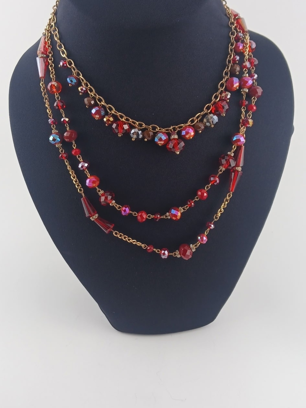 Vintage Signed Ali Khan New York Cranberry Red Faceted Crystal Lucite Necklace